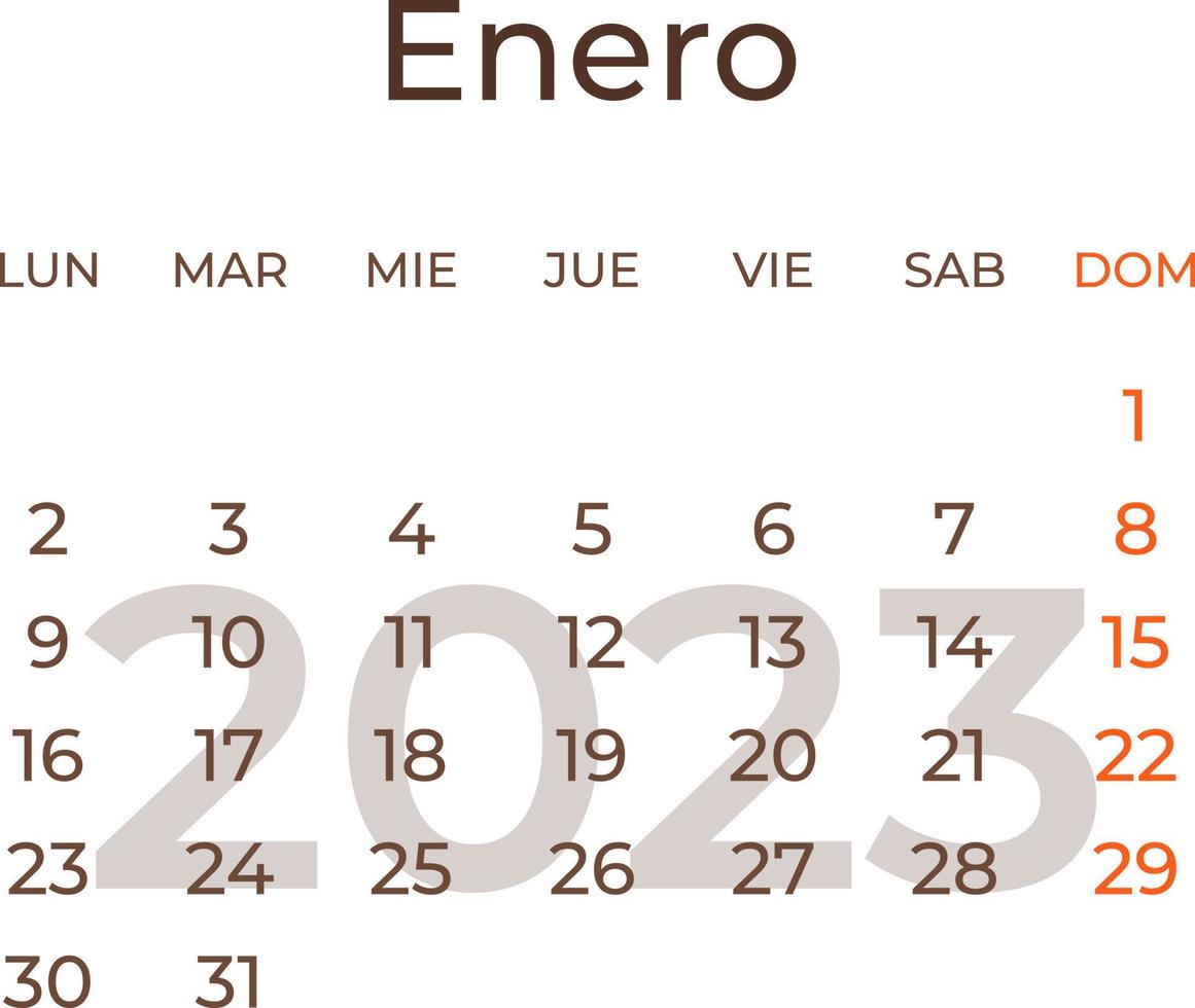 Calendario Mes De Enero calendario mes enero en Español 2023 año. 20000300 Vector en Vecteezy