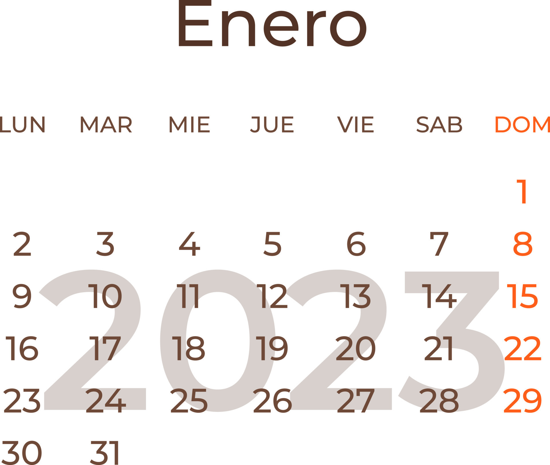 Calendar month january in spanish 2023 year. 20000300 Vector Art at