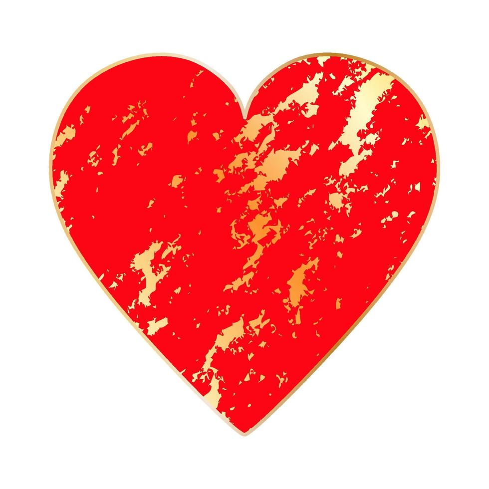 Happy Valentine's Day. Big red heart with gold marbled texture. vector