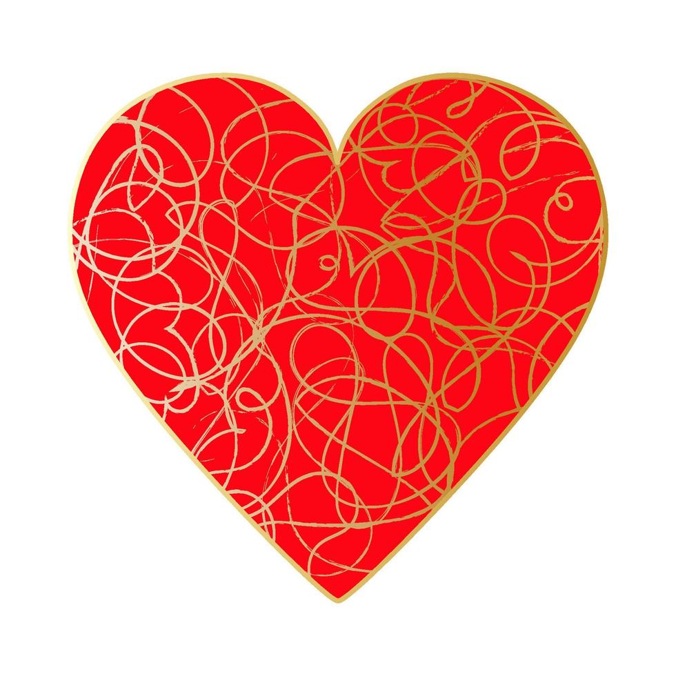 Happy Valentine's Day. Big red heart with gold spiderweb pattern. vector