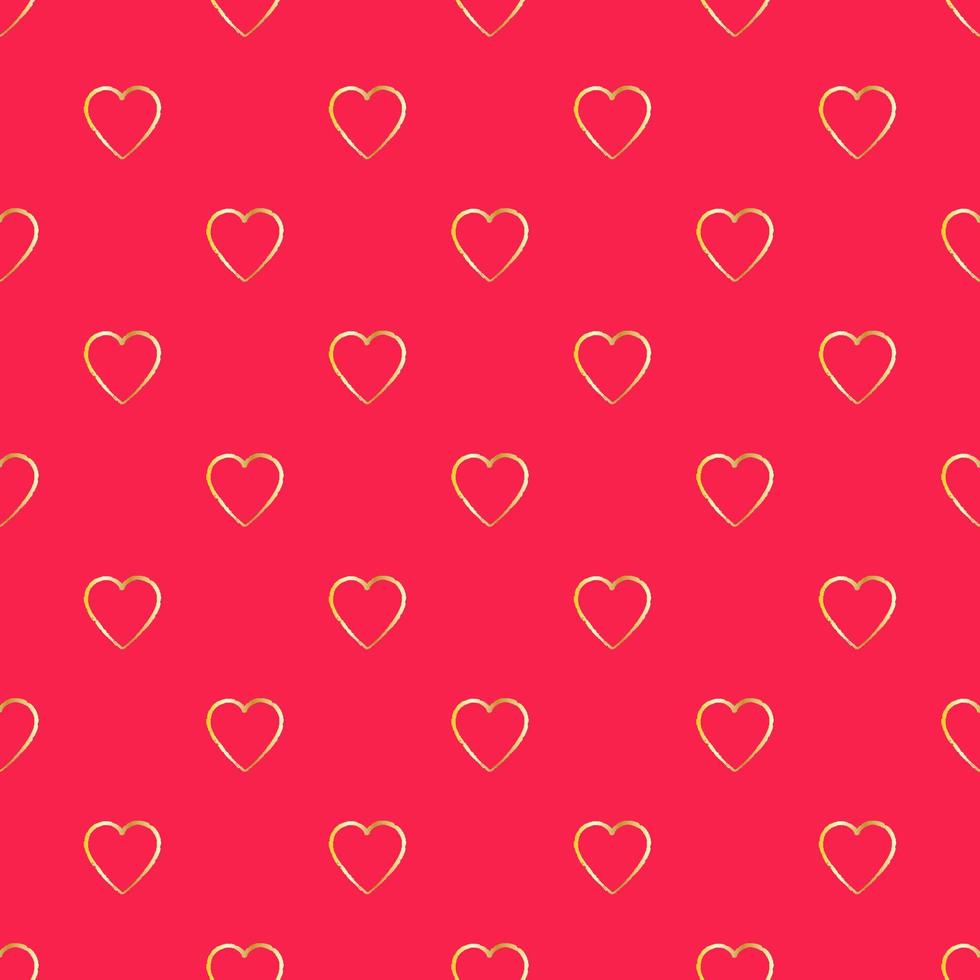 Happy Valentine's Day. Seamless pattern with golden hearts and bright red background vector