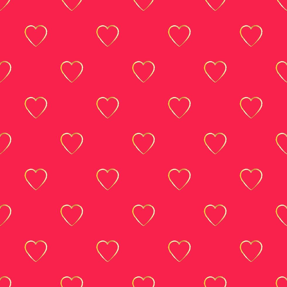 Happy Valentine's Day. Seamless pattern with golden hearts and bright red background vector