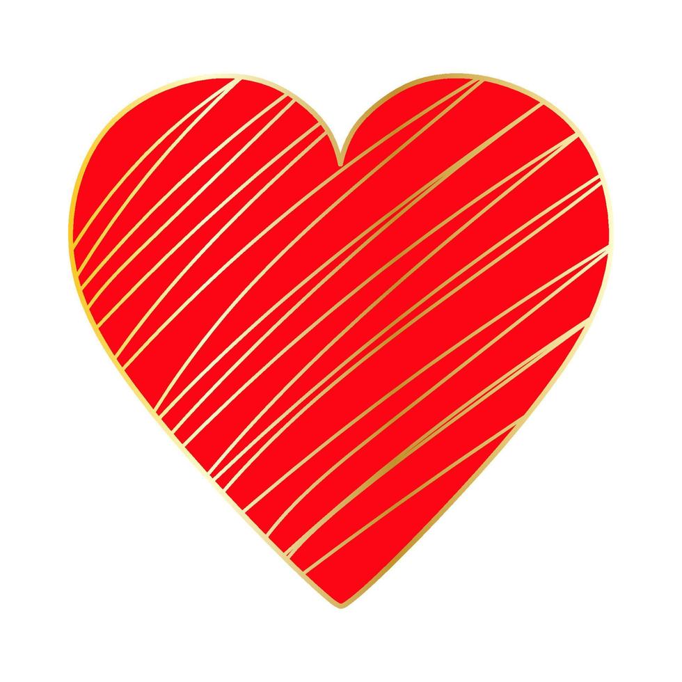 Happy Valentine's Day. Big red heart with golden lines. vector