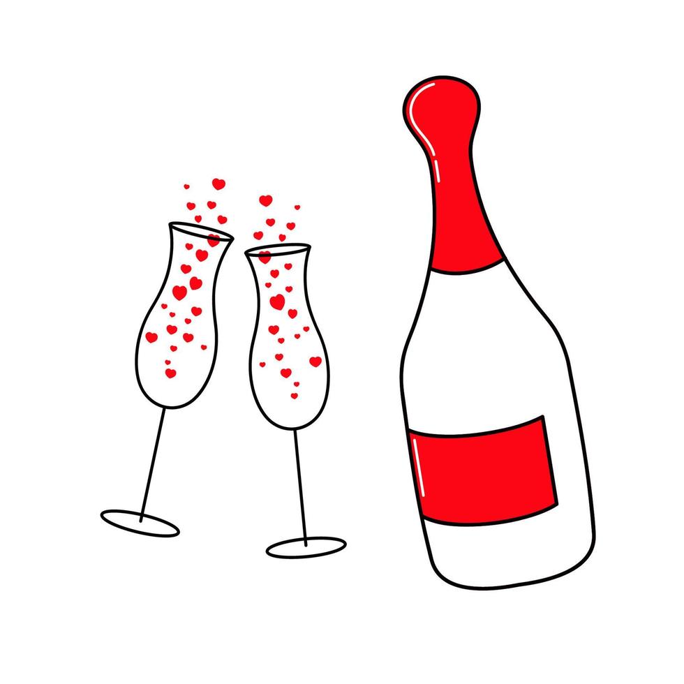Champagne and two glasses. vector