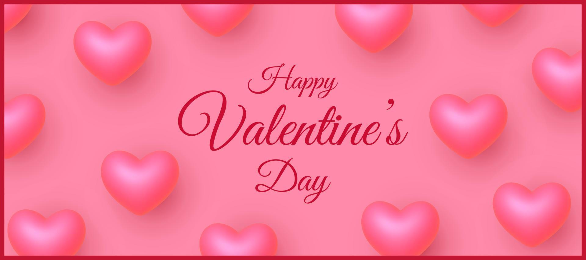 Happy Valentine's Day greeting card. 3d pink hearts on pink background. vector