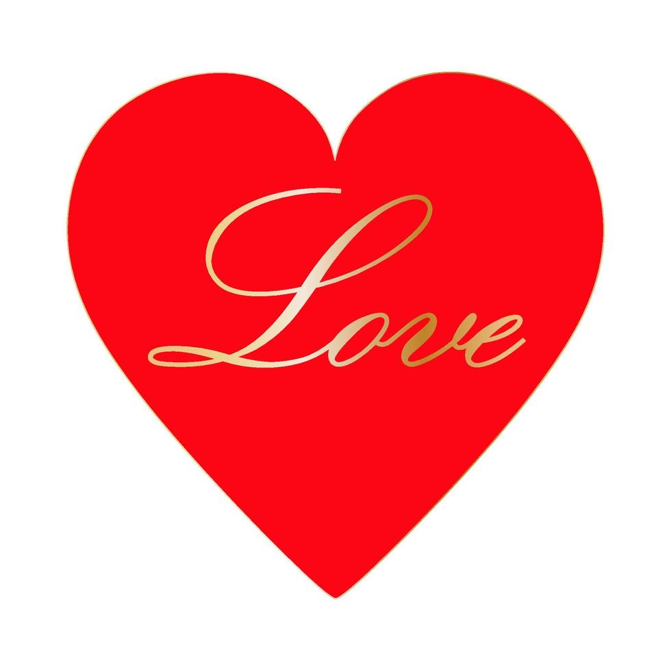 Happy Valentine's Day. Big red heart with gold text love. vector