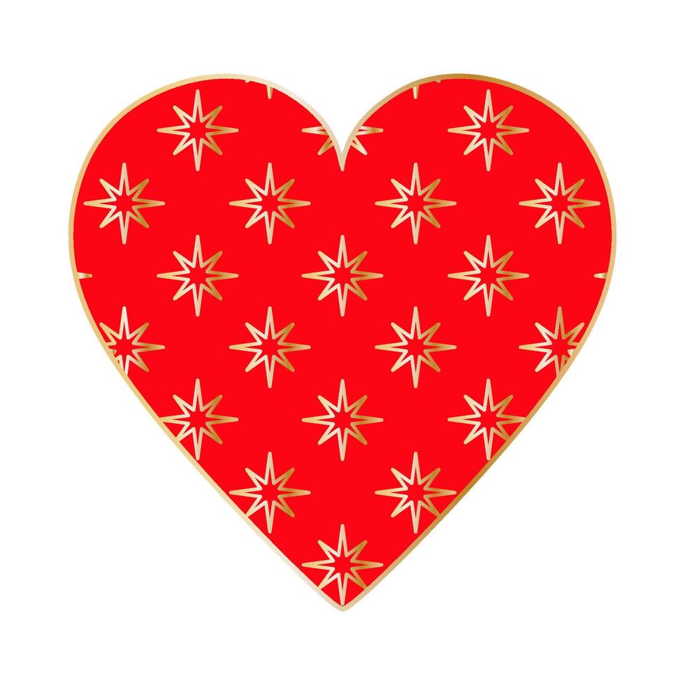 Happy Valentine's Day. Big red heart with gold stars pattern vector