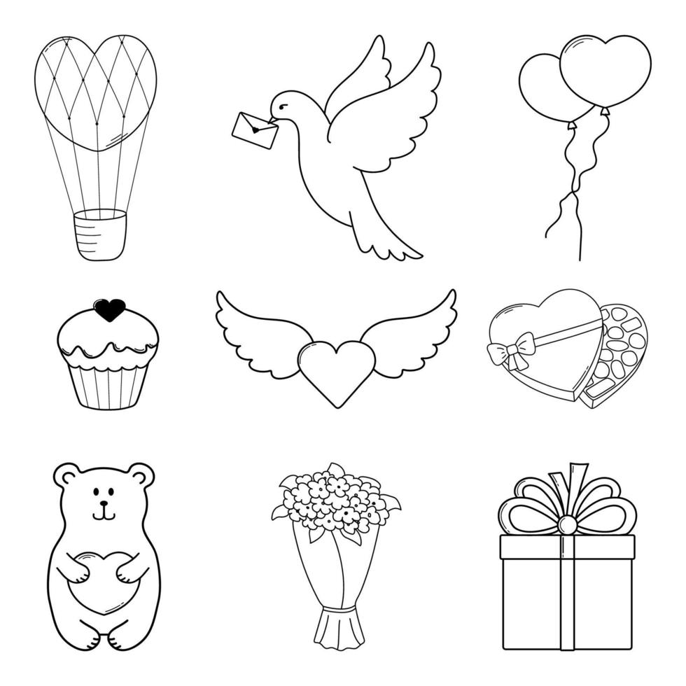 Happy Valentine's Day. Set of 9 nice hand drawn elements. vector