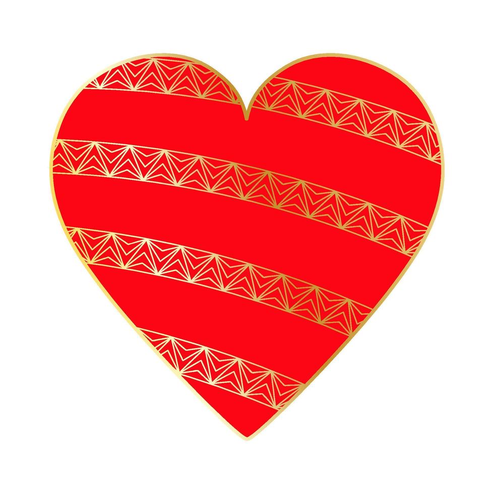 Happy Valentine's Day. Big red heart with gold ornament stripes. vector