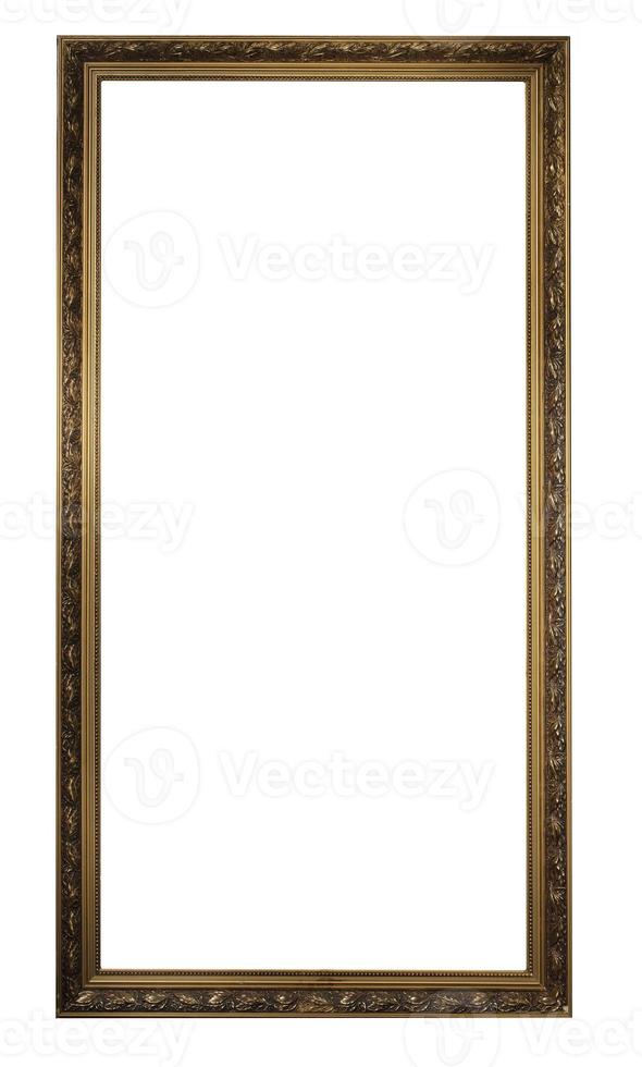 Empty vintage gold frame from a picture or a mirror on a white background. photo