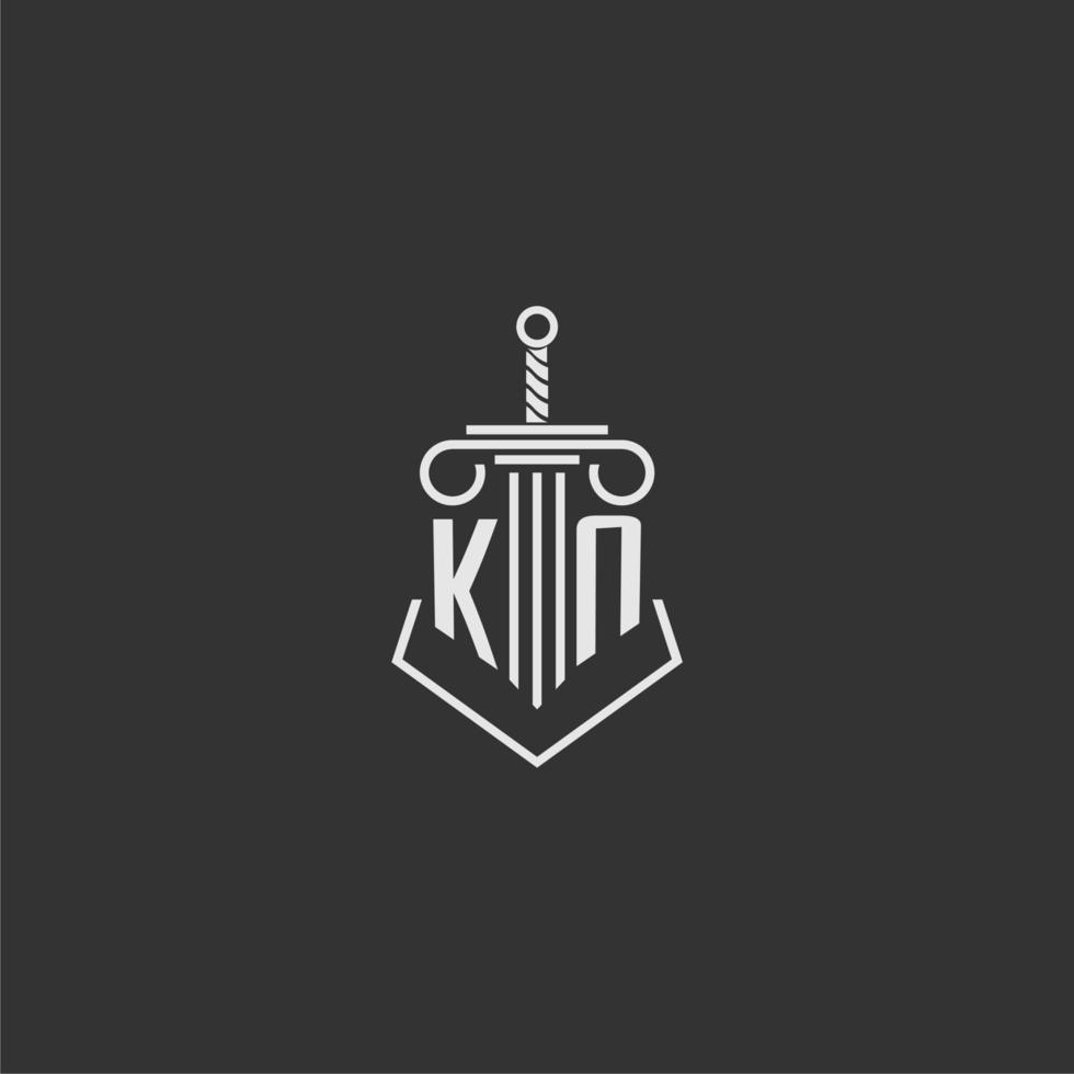 KN initial monogram law firm with sword and pillar logo design vector