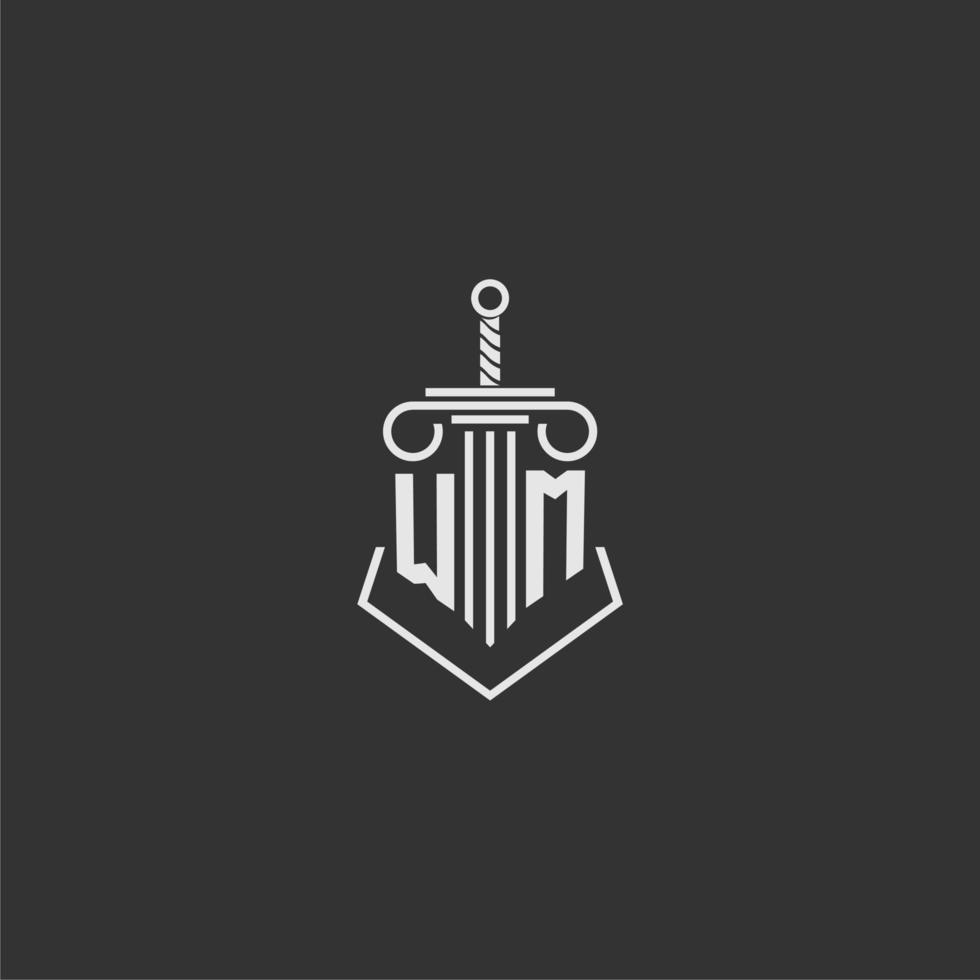 WM initial monogram law firm with sword and pillar logo design vector