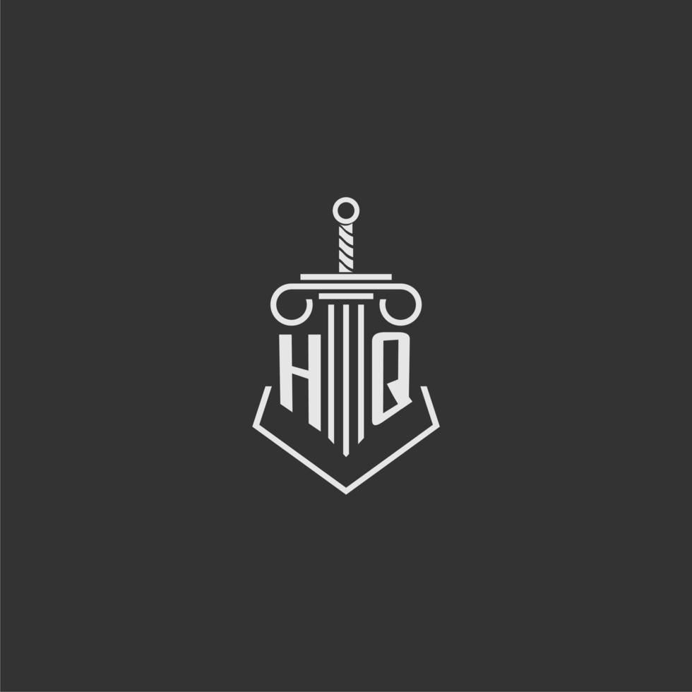 HQ initial monogram law firm with sword and pillar logo design vector