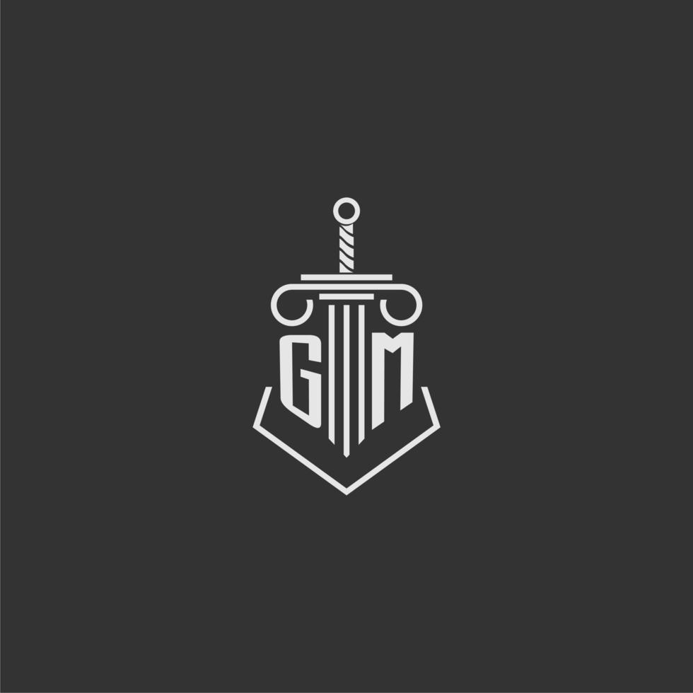 GM initial monogram law firm with sword and pillar logo design vector