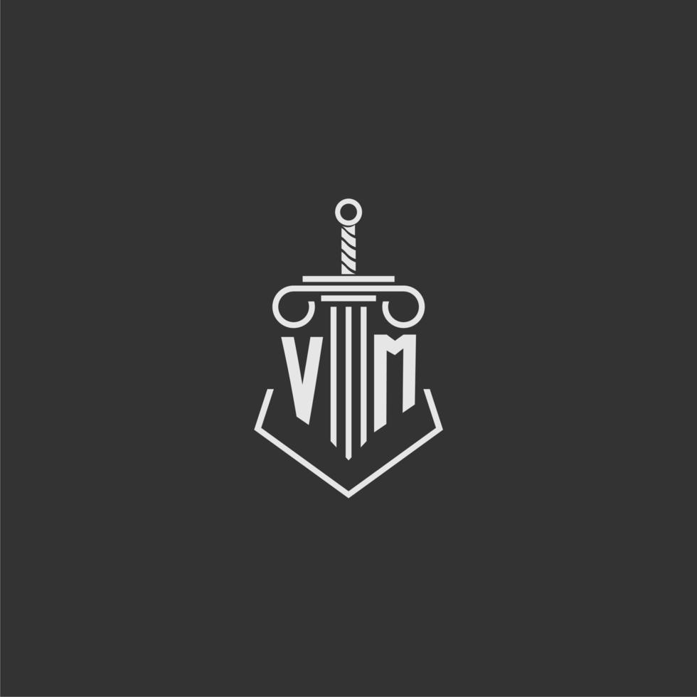 VM initial monogram law firm with sword and pillar logo design vector