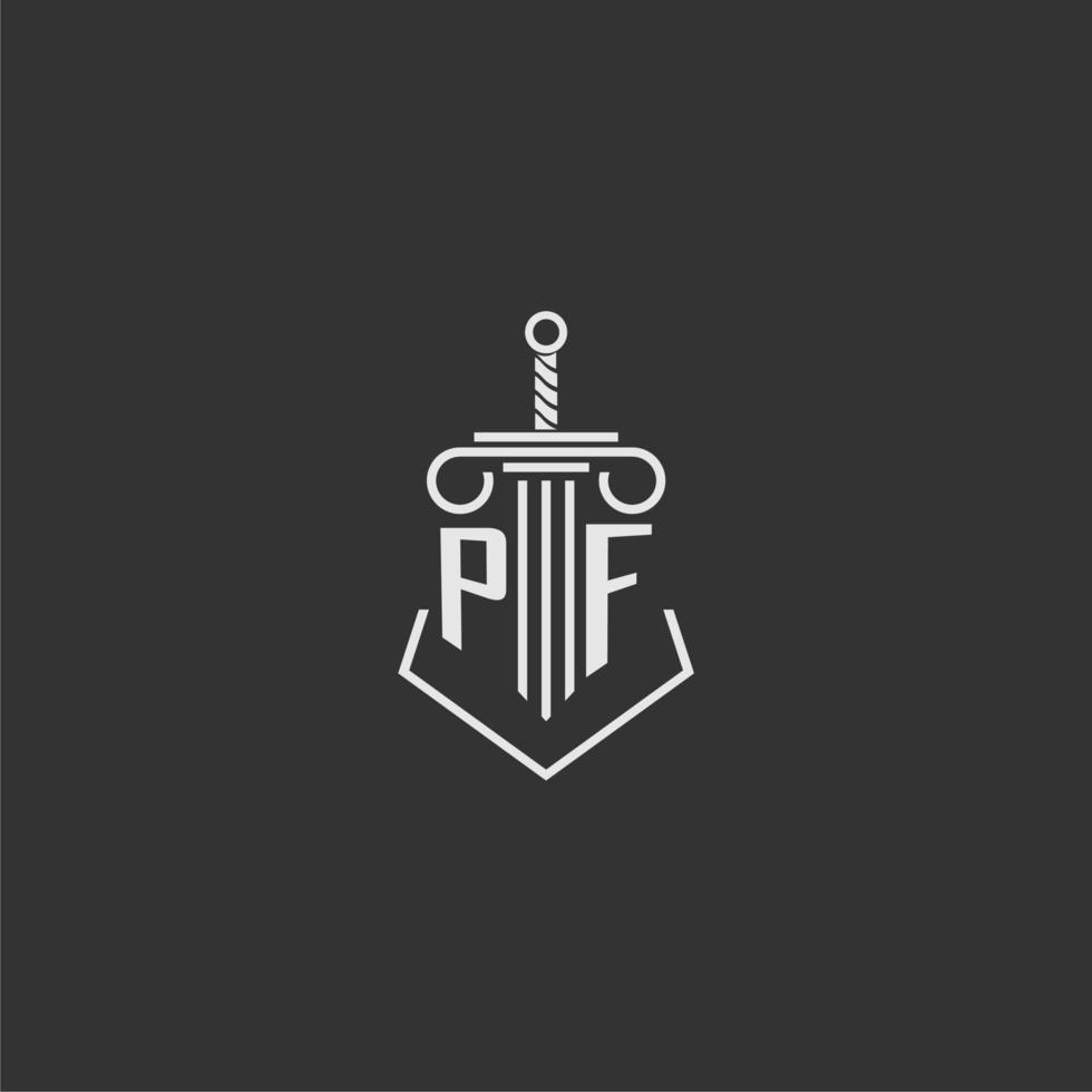 PF initial monogram law firm with sword and pillar logo design vector
