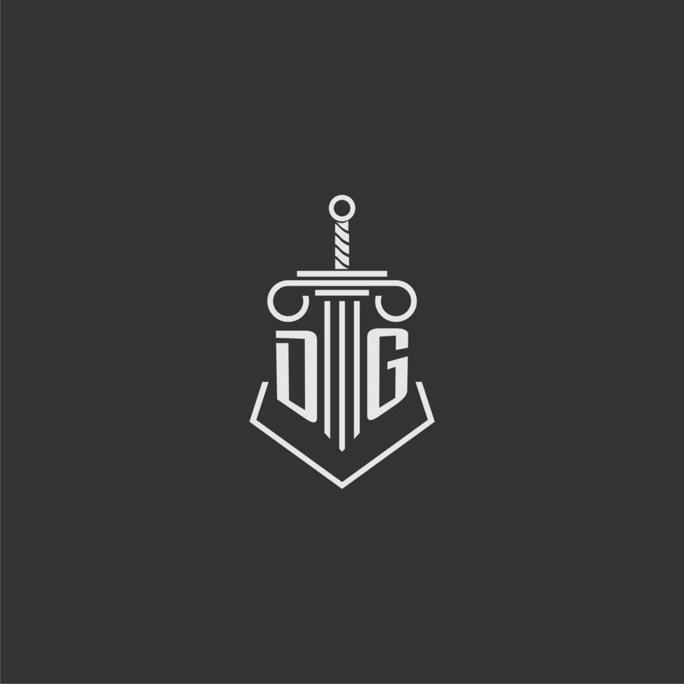 DG initial monogram law firm with sword and pillar logo design vector