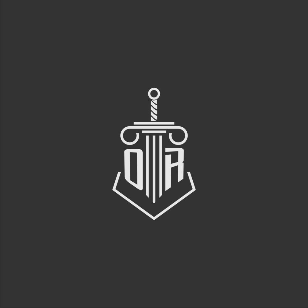 OR initial monogram law firm with sword and pillar logo design vector