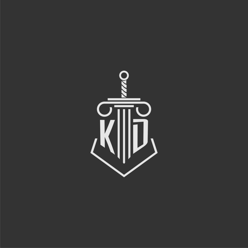 KD initial monogram law firm with sword and pillar logo design vector