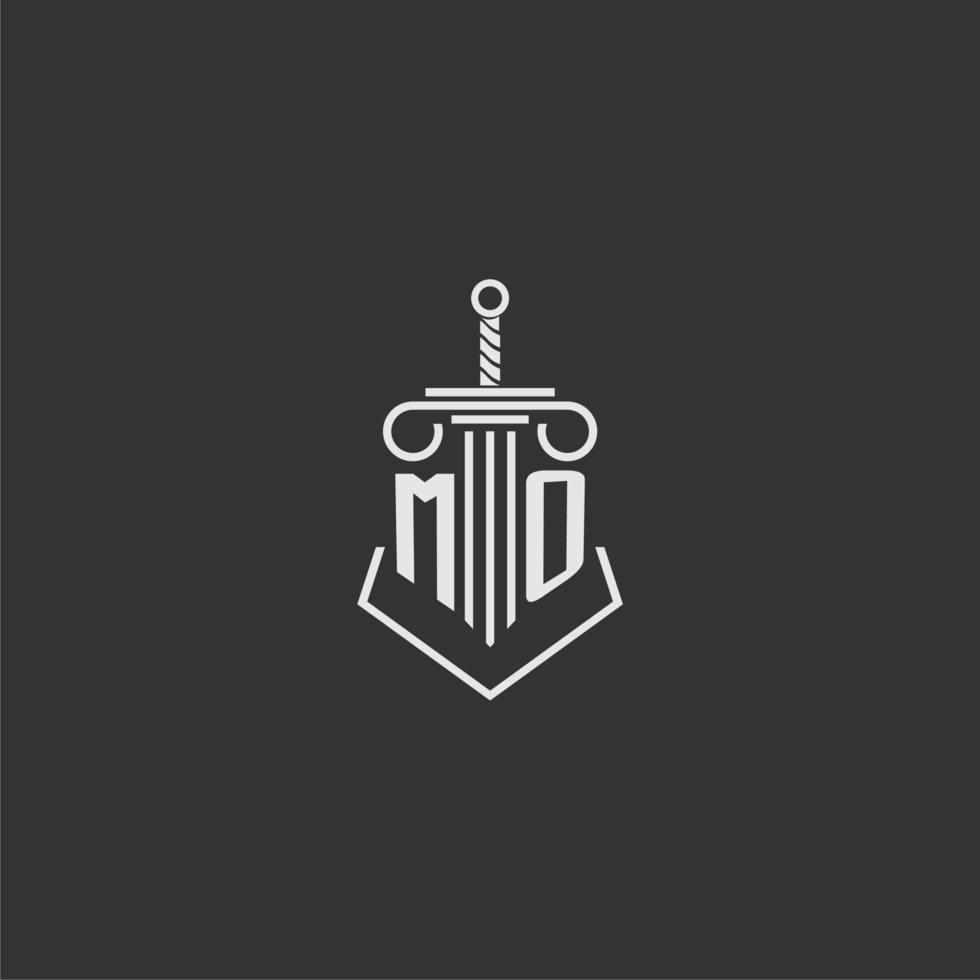 MO initial monogram law firm with sword and pillar logo design vector