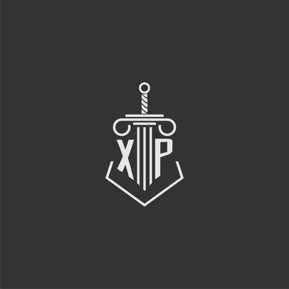 XP initial monogram law firm with sword and pillar logo design vector