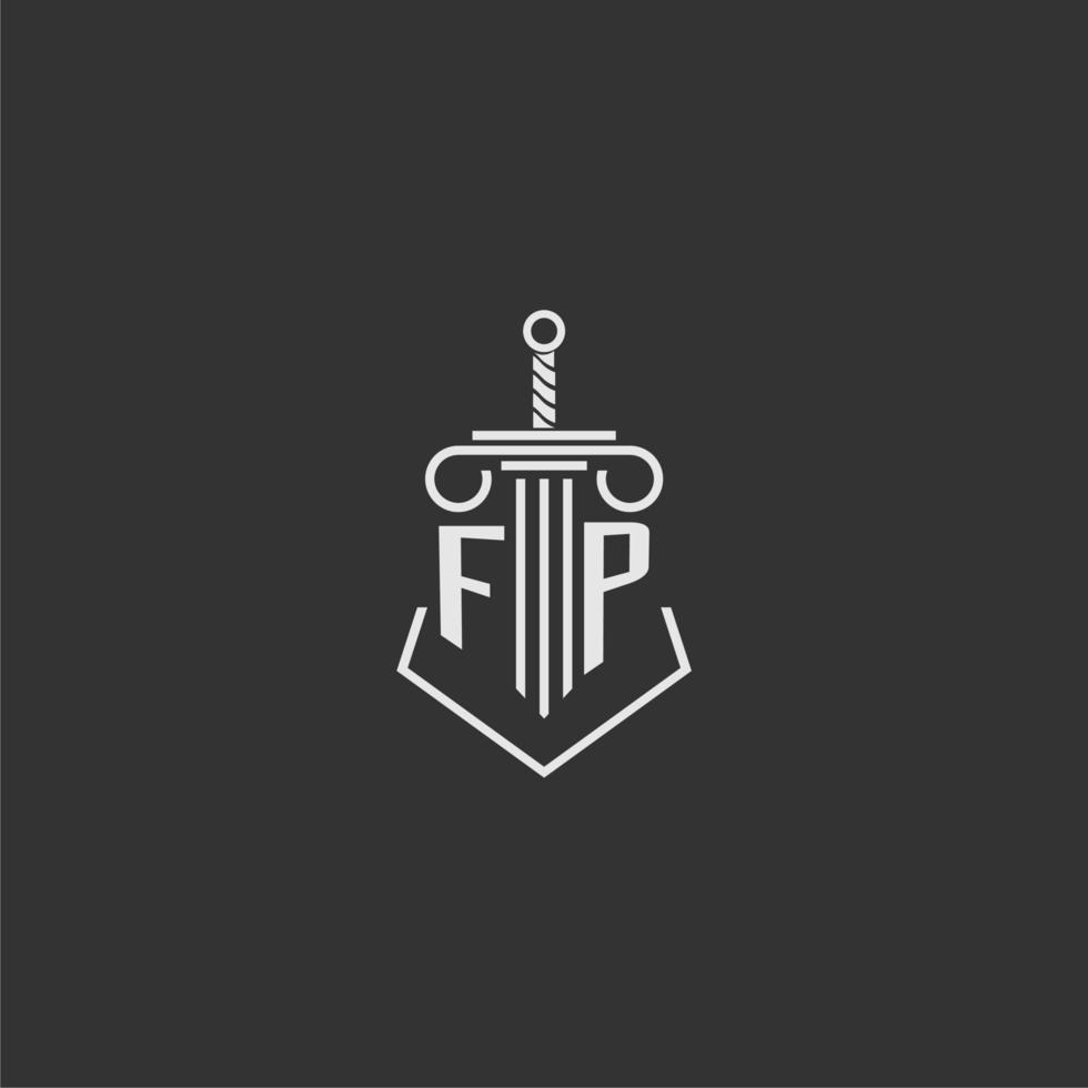 FP initial monogram law firm with sword and pillar logo design vector