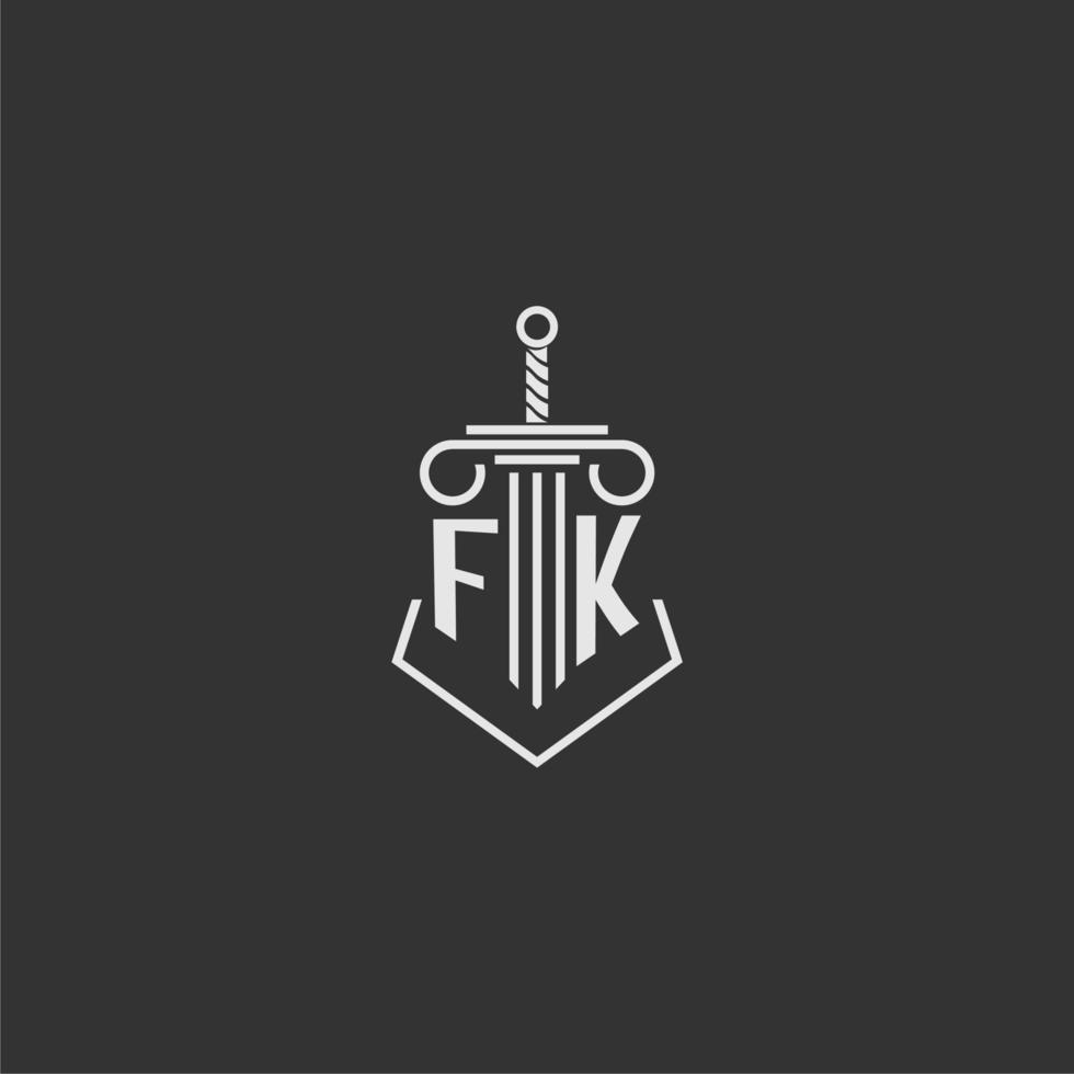 FK initial monogram law firm with sword and pillar logo design vector