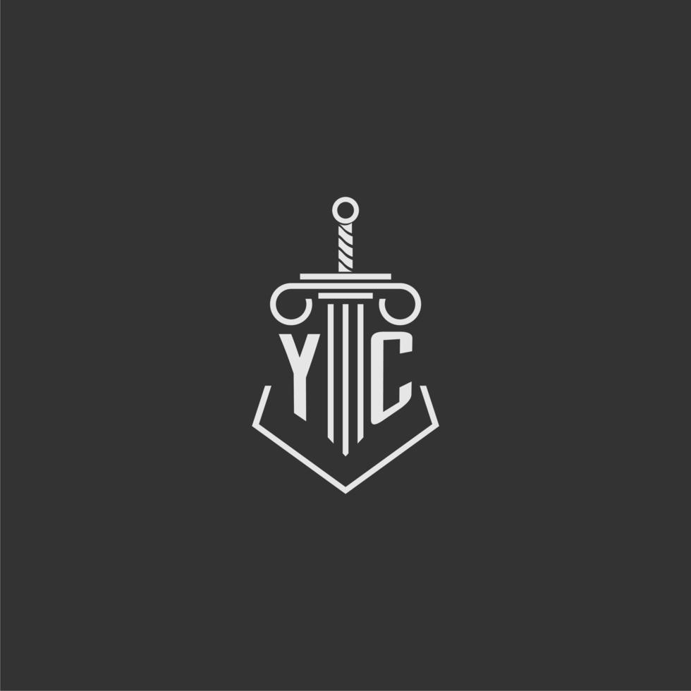 YC initial monogram law firm with sword and pillar logo design vector