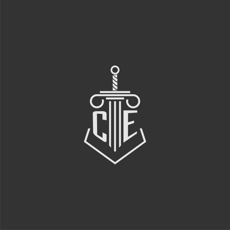 CE initial monogram law firm with sword and pillar logo design vector