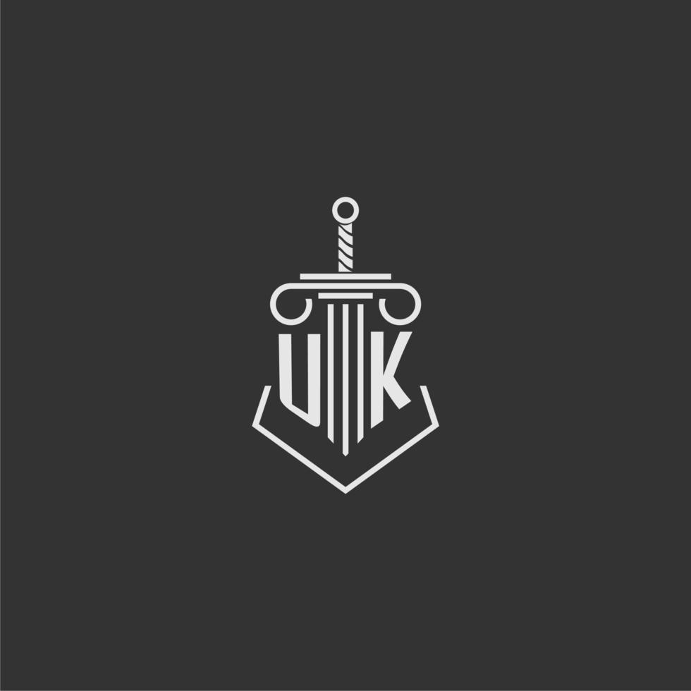 UK initial monogram law firm with sword and pillar logo design vector