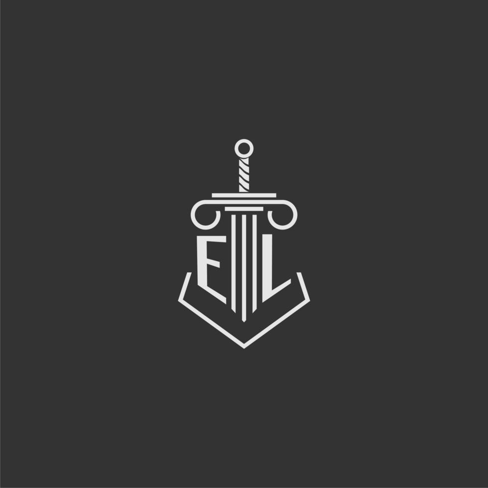EL initial monogram law firm with sword and pillar logo design vector