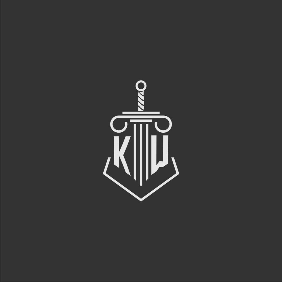KW initial monogram law firm with sword and pillar logo design vector