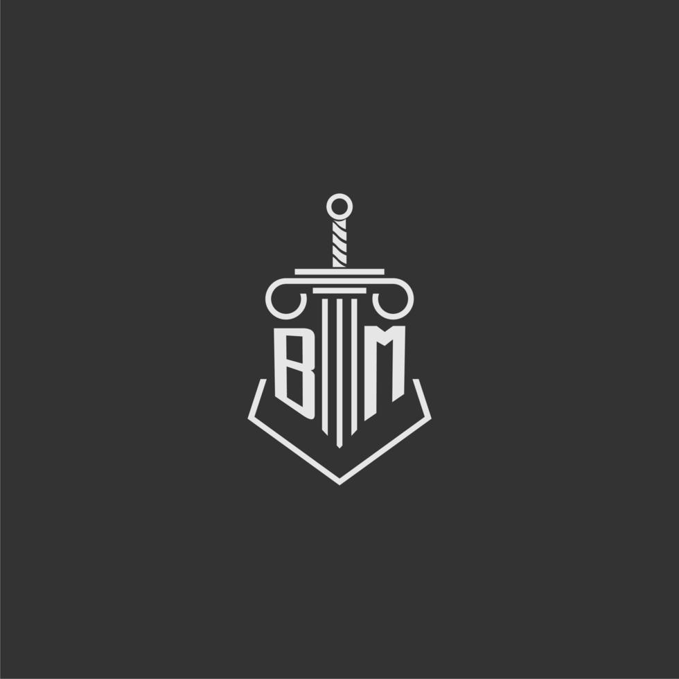BM initial monogram law firm with sword and pillar logo design vector
