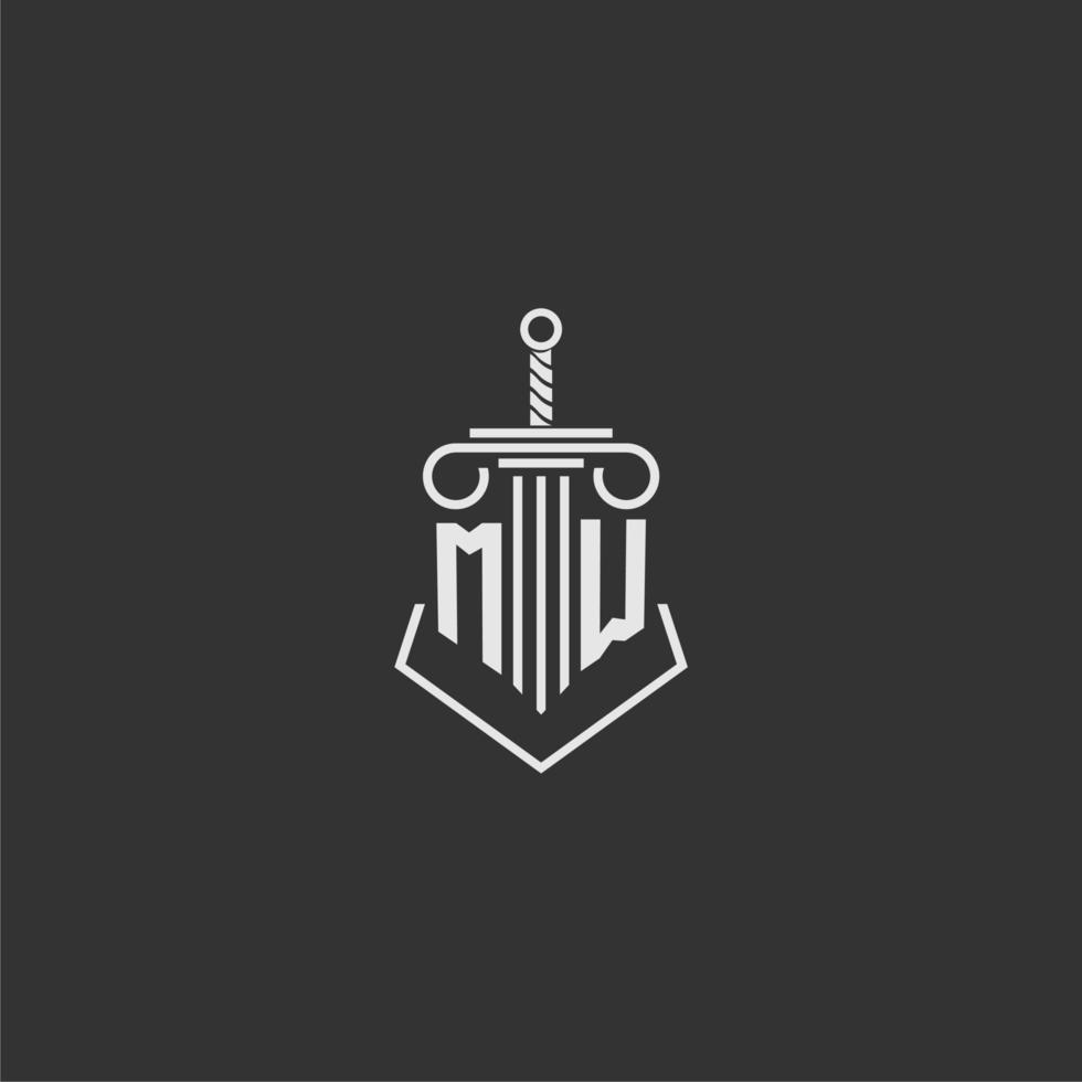 MW initial monogram law firm with sword and pillar logo design vector