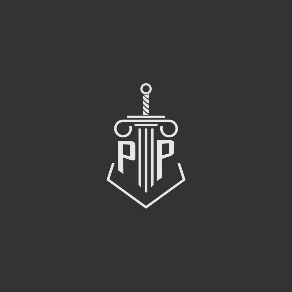 PP initial monogram law firm with sword and pillar logo design vector