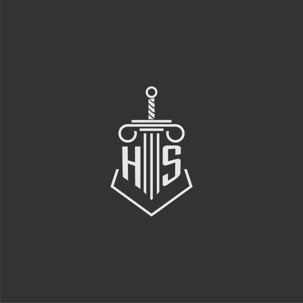 HS initial monogram law firm with sword and pillar logo design vector