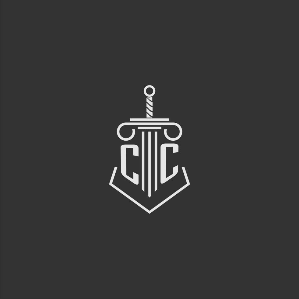 CC initial monogram law firm with sword and pillar logo design vector