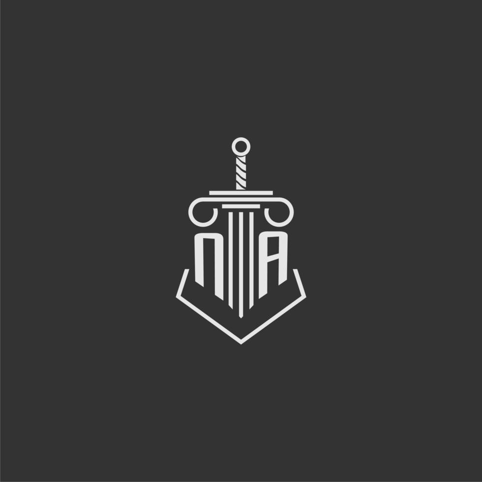 NA initial monogram law firm with sword and pillar logo design vector