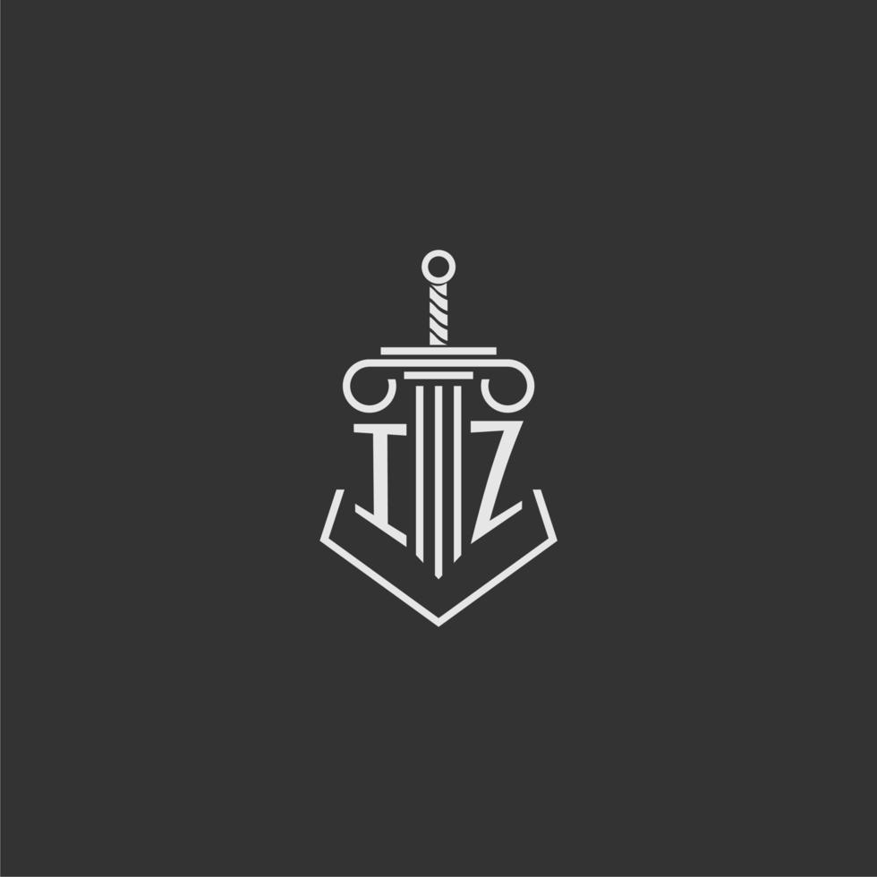 IZ initial monogram law firm with sword and pillar logo design vector