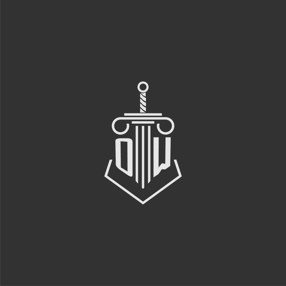 OW initial monogram law firm with sword and pillar logo design vector