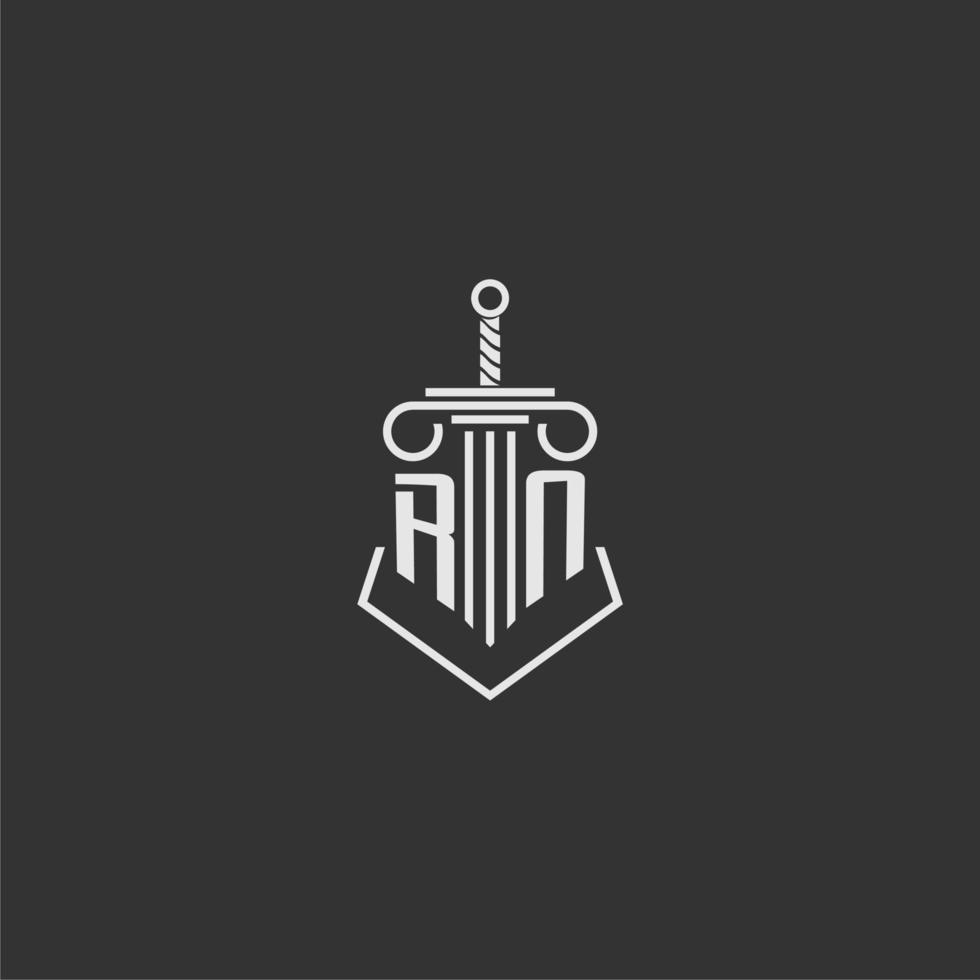 RN initial monogram law firm with sword and pillar logo design vector
