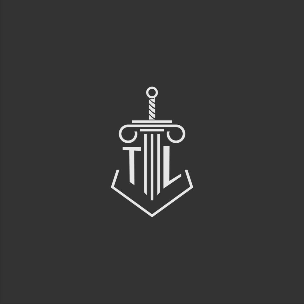 TL initial monogram law firm with sword and pillar logo design vector