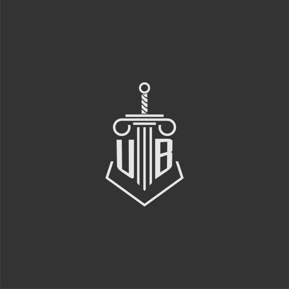 UB initial monogram law firm with sword and pillar logo design vector