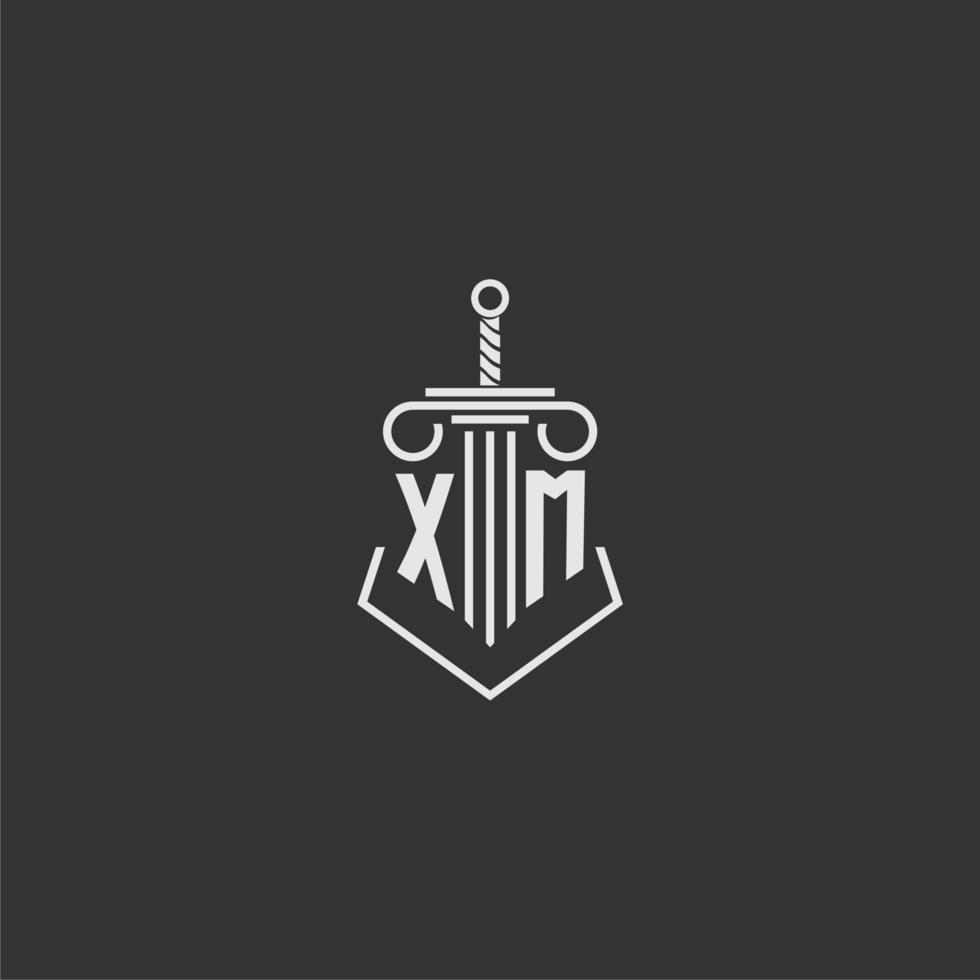 XM initial monogram law firm with sword and pillar logo design vector