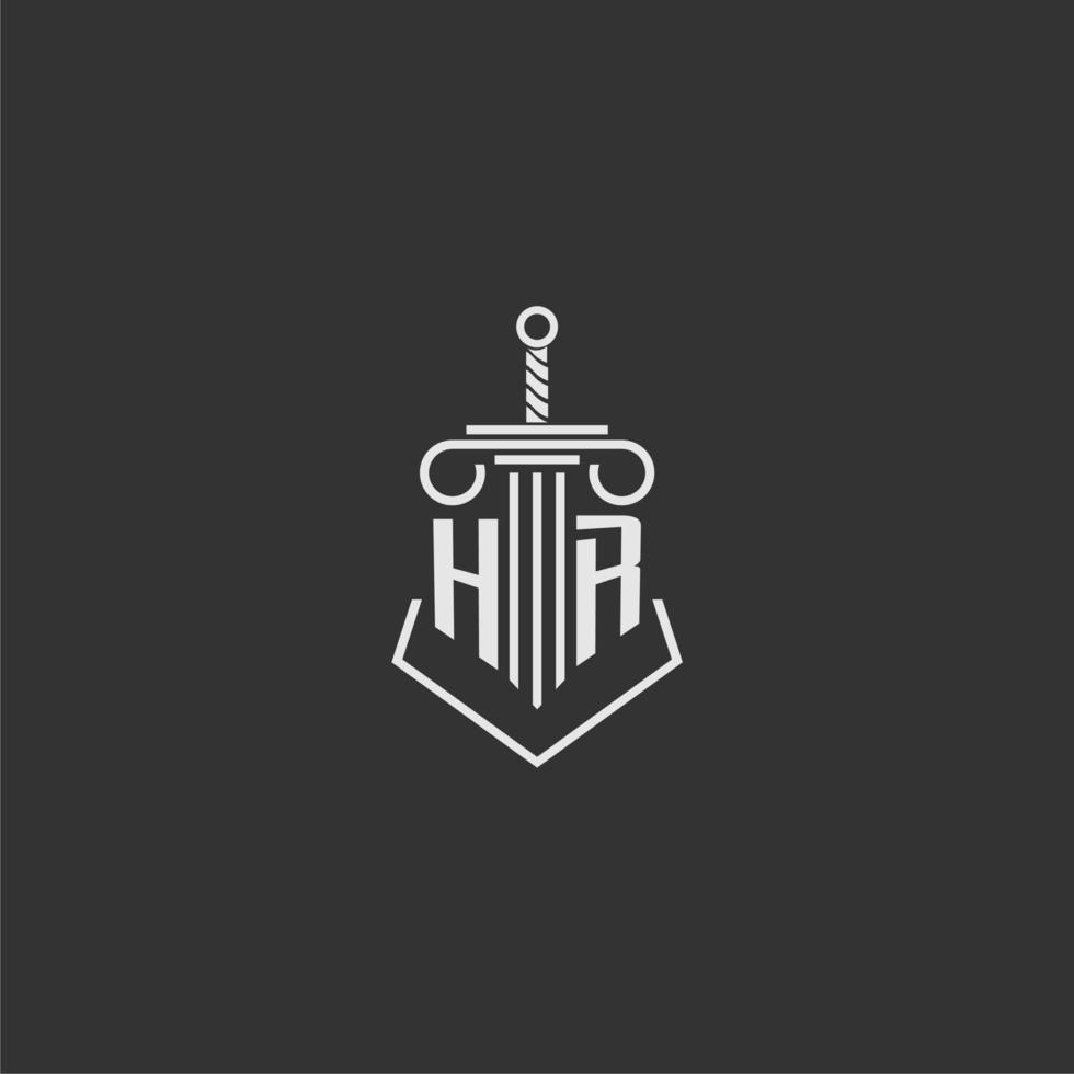 HR initial monogram law firm with sword and pillar logo design vector