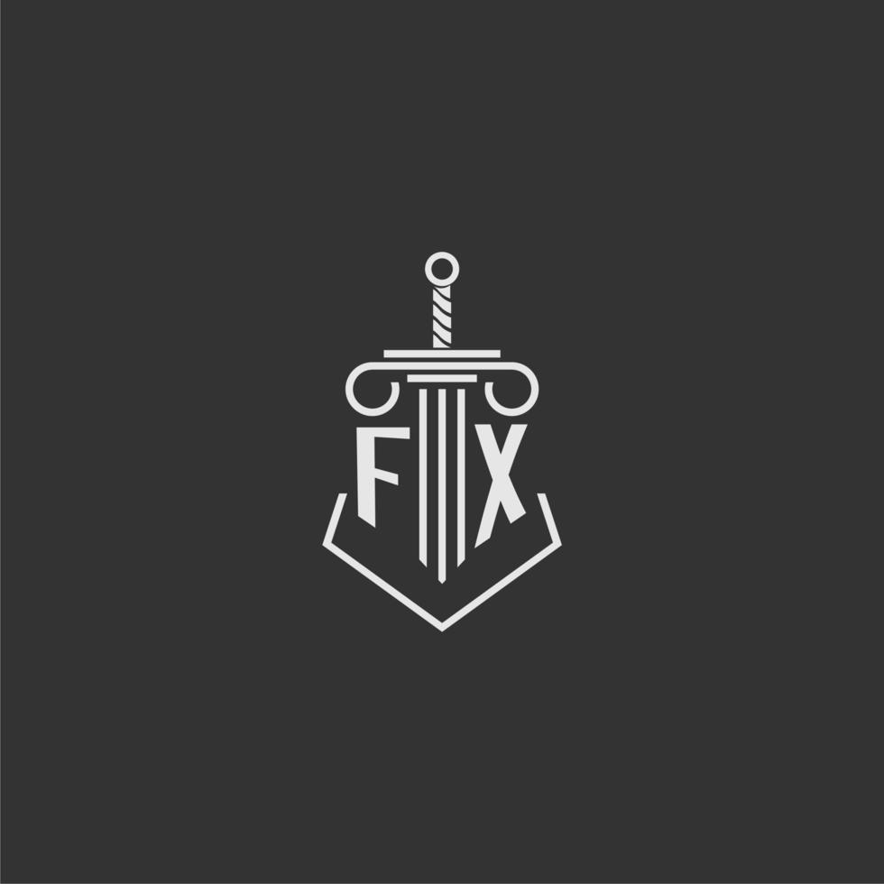 FX initial monogram law firm with sword and pillar logo design vector