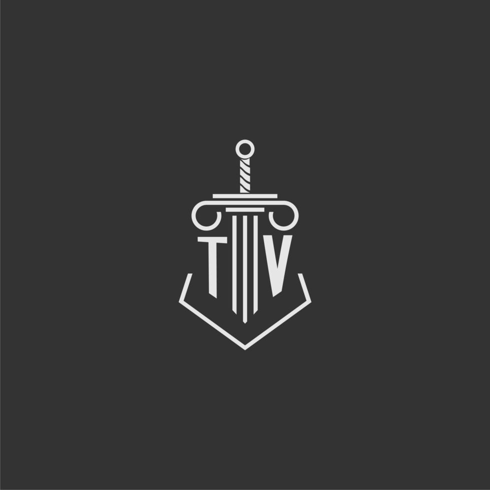 TV initial monogram law firm with sword and pillar logo design vector