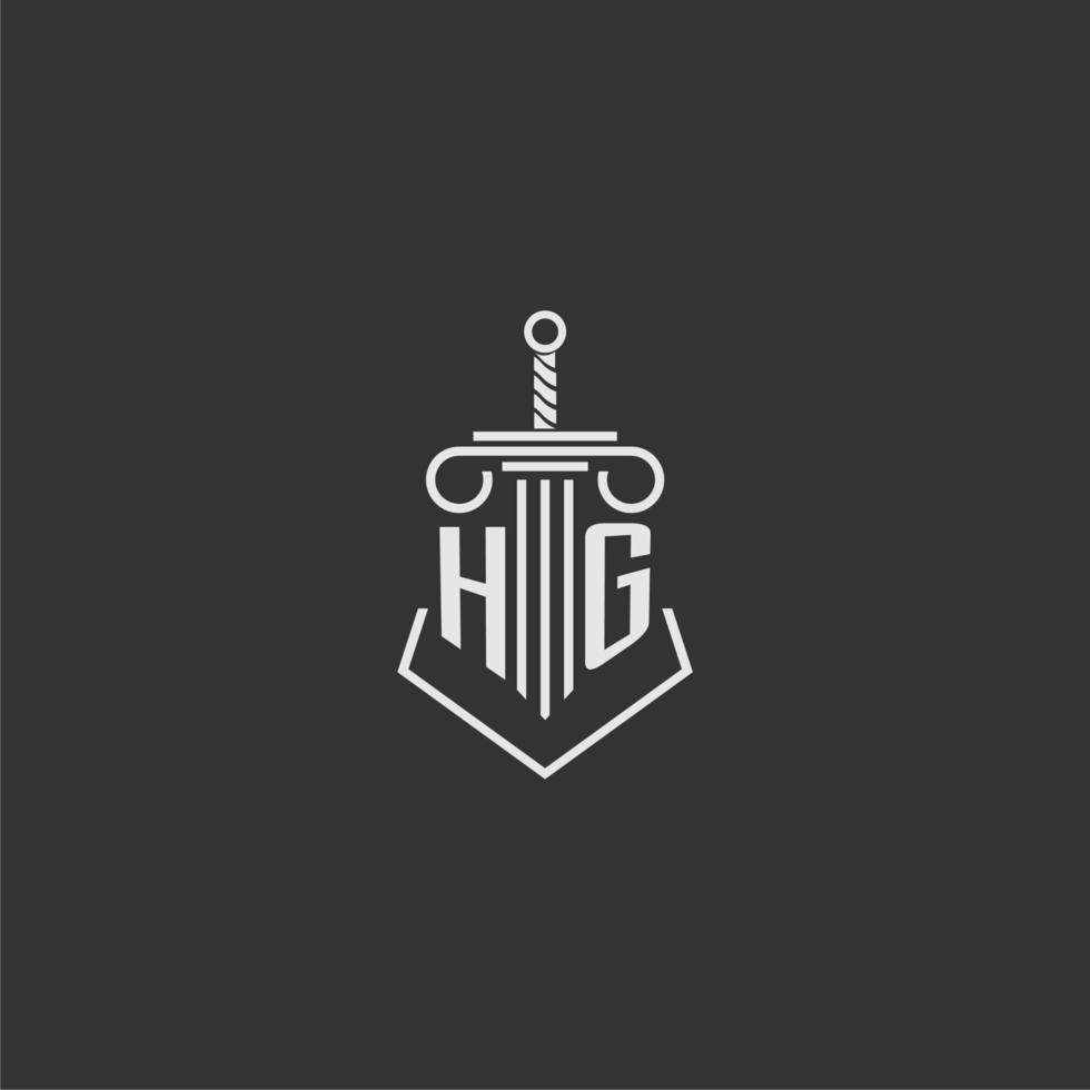 HG initial monogram law firm with sword and pillar logo design vector