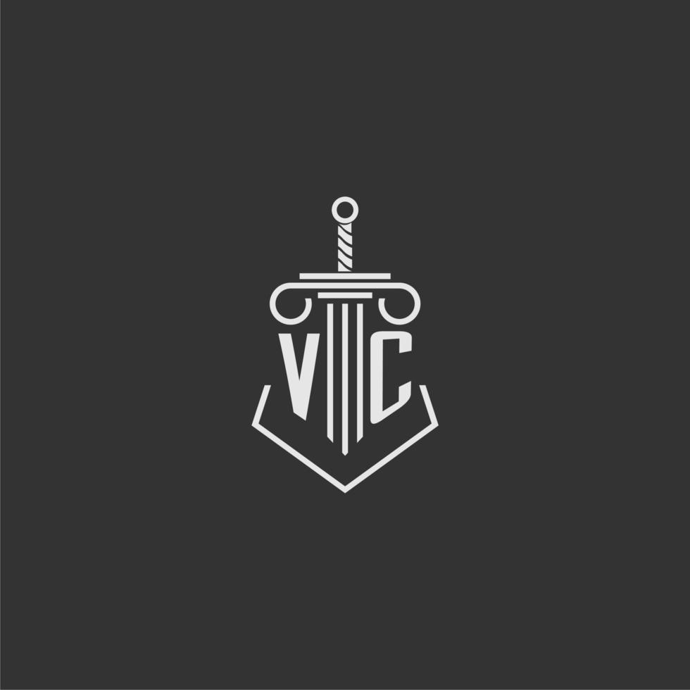 VC initial monogram law firm with sword and pillar logo design vector