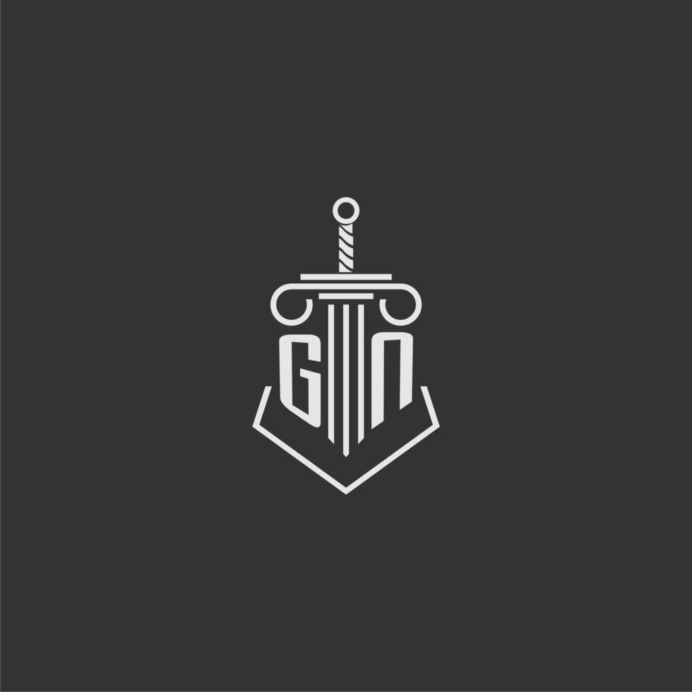 GN initial monogram law firm with sword and pillar logo design vector